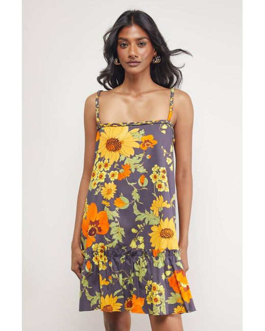 Warehouse Yellow Poplin Plaited Strap Sundress