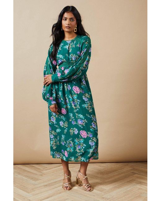 Oasis Green Occasion Floral Trim Insert Midaxi Dress