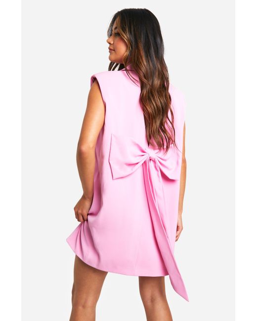 Boohoo Pink Open Bow Back Tailored Blazer Dress