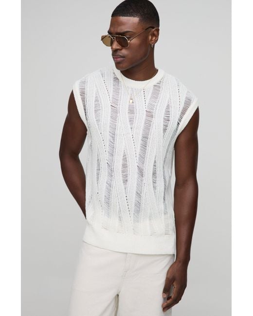 Boohoo White Regular Ladder Open Stitch Knitted Tank