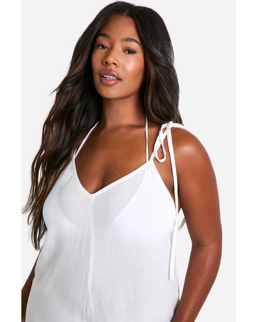 Plus Strappy Cheesecloth Wide Leg Beach Jumpsuit Boohoo de color White