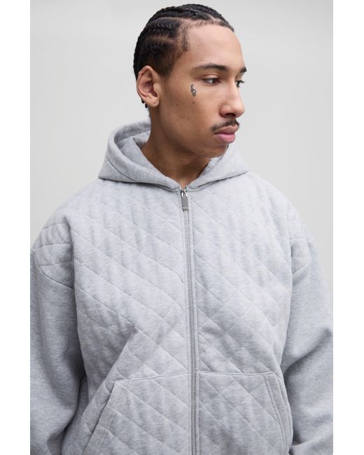 Sudadera Oversize Recta Acolchada Con Capucha Y Cremallera Boohoo de color Gray