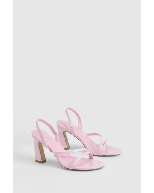Boohoo Pink Patent Asymmetric Flared Heels