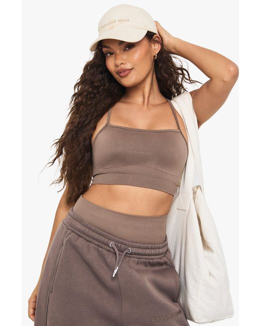 Boohoo Black Basics Seamless Rib Padded Light Support Sports Bra