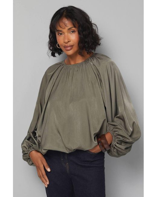Wallis Gray Gathered Puff Hem Blouse