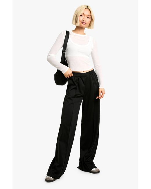Boohoo Black Ponte Wrap Cross Over Wide Leg Trouser