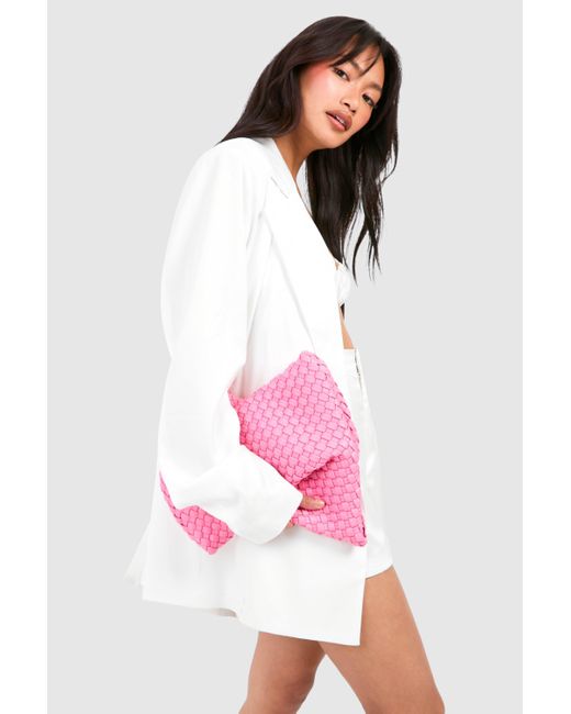 Woven Clutch Bag Boohoo de color Pink