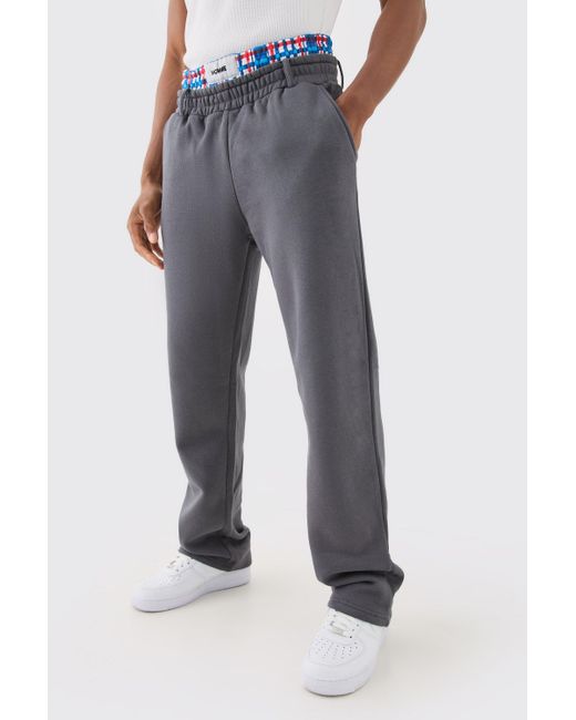 BoohooMAN Relaxed Check Double Waistband Jogger in Blue für Herren
