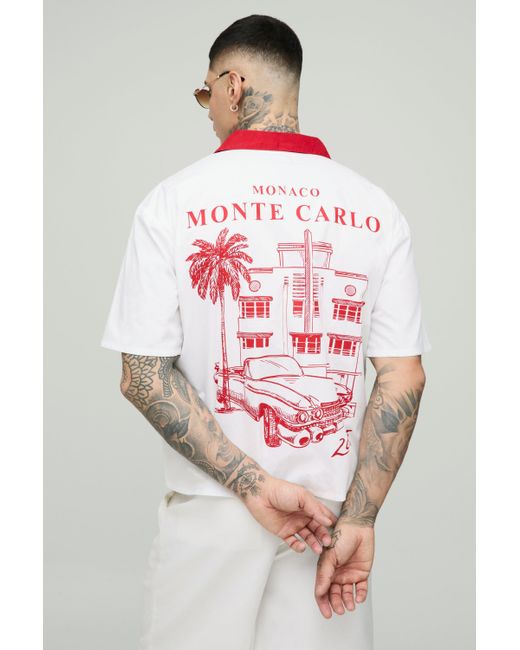Camisa Tall Oversize Recta Con Bordado De Monte Carlo Boohoo de color Red