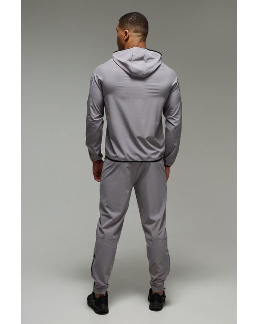 Chándal Man Active Pro Elástico De Tela Con Capucha Y Cremallera Boohoo de color Gray