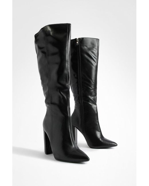 Boohoo Black Wide Fit Pointed Toe Knee High Boots