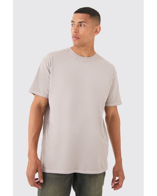 BoohooMAN White Oversized Distressed Wash T-shirt for men