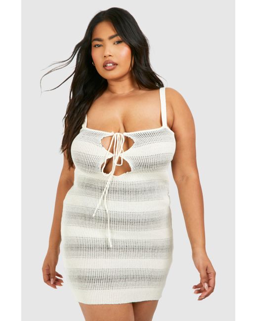 Boohoo White Plus Mini Tie Front Beach Dress