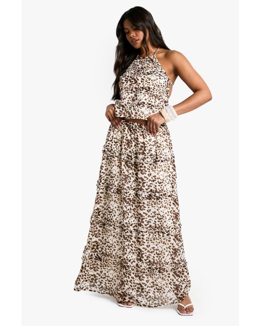 Boohoo Multicolor Print Ruffle Woven Maxi Skirt