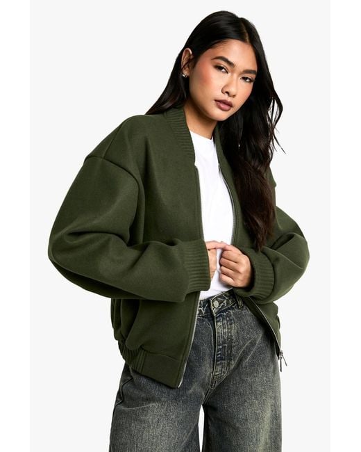Boohoo Green Wool Look Bomber Jacket