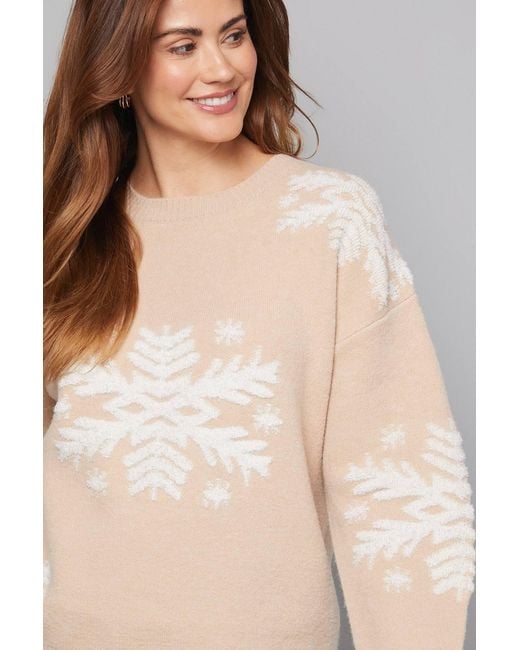 Wallis White Snowflake Pattern Crew Neck Sweater
