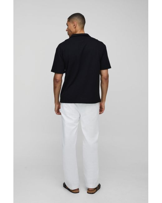 BoohooMAN Kurzärmliges Oversize Hemd in Waffeloptik in Black für Herren