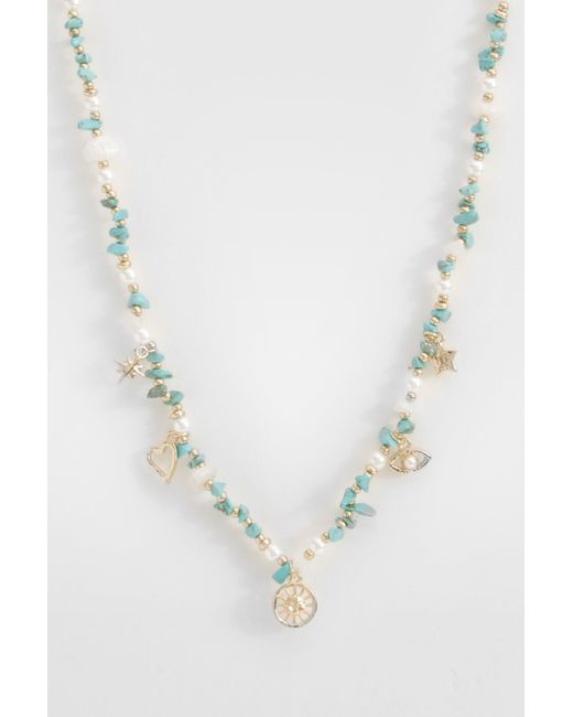 Boohoo Natural Beaded Celestial Charm Necklace