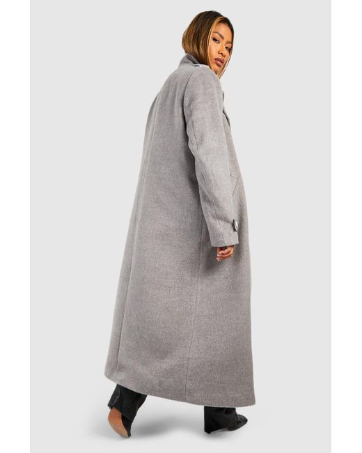 Boohoo Gray Collar Detail Double Breasted Wool Maxi Coat