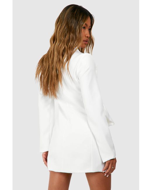 Boohoo White Bow Detail Double Breasted Blazer Dress