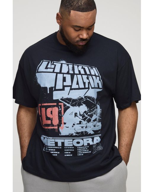 BoohooMAN Plus Oversize T-Shirt mit lizenziertem Blockabsatz Print in Blue für Herren