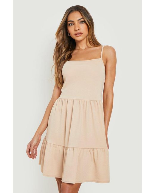 Boohoo Natural Strappy Square Neck Smock Dress