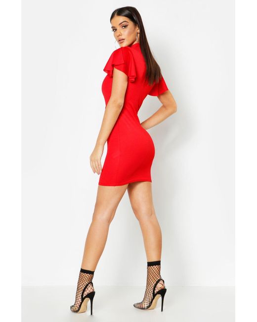 boohoo red frill dress