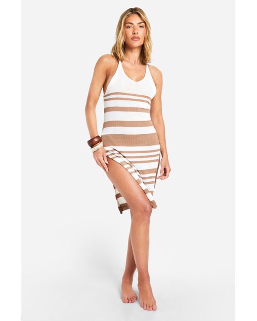 Boohoo White Colour Block Crochet Beach Strappy Maxi Dress