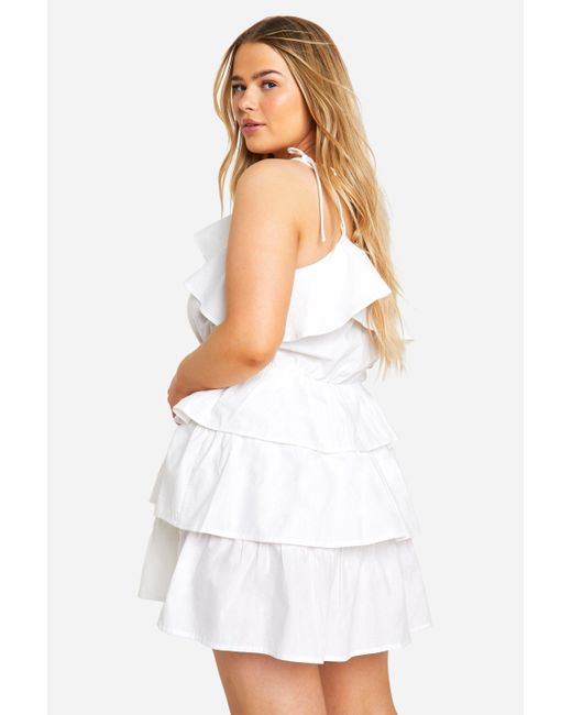 Boohoo White Plus Ruffle Tiered Mini Dress