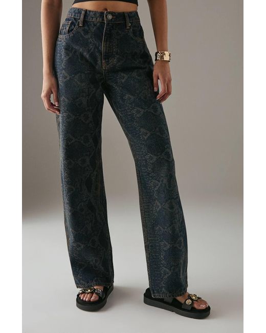 Warehouse Black Snake Print Straight Leg Jean