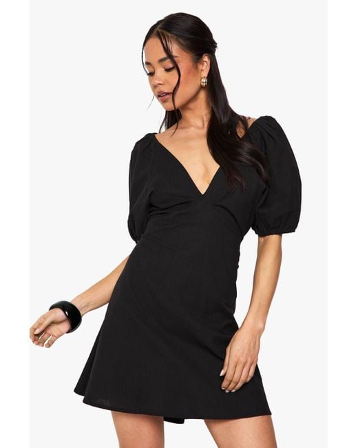 Boohoo Women's Black Linen Tie Back Mini Dress - www.desnorhaar.be