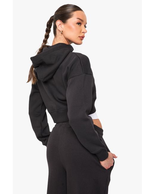 Boohoo Black Shrunken Zip Through Hoodie