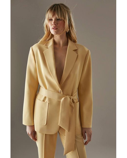Warehouse Natural Tailored Tie Waist Blazer