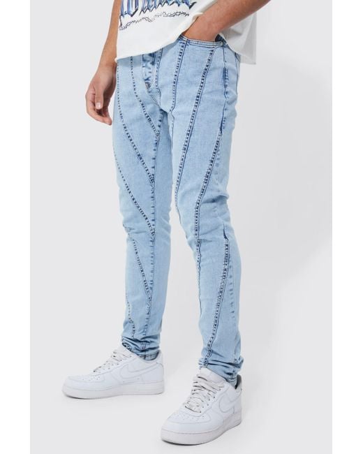 Boohoo Tall Skinny Stretch Panelled Jeans in Blue | Lyst Canada
