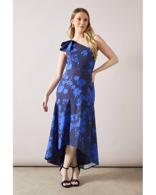 Wallis Women's Blue Occasion Floral One Shoulder Twill Maxi Dress