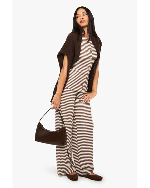 Boohoo Brown Heavy Stripe Straight Leg Trouser
