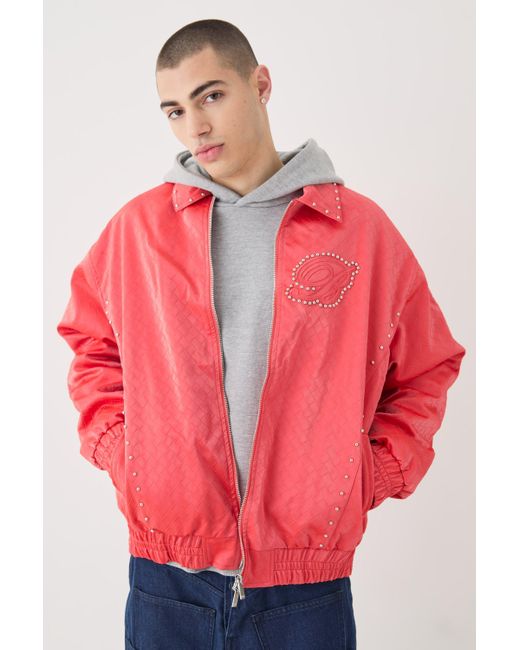 BoohooMAN Pink Oversized Weave Pu Bomber for men