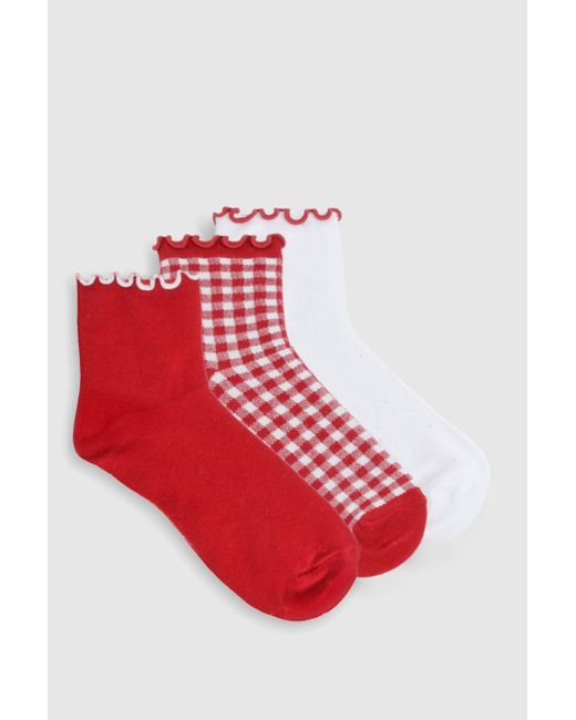 Boohoo Red Contrast Sock 3 Pack