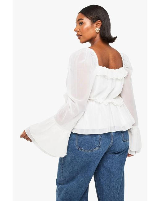 Boohoo White Plus Chiffon Ruffle Blouse