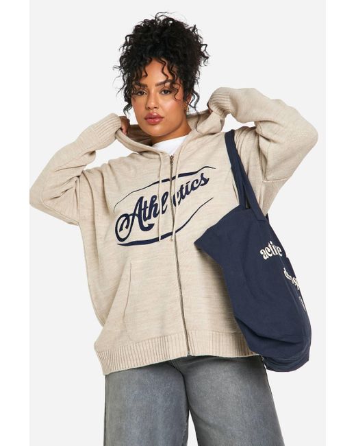 Boohoo Natural Plus Zip Through Knitted Oversized Hoodie