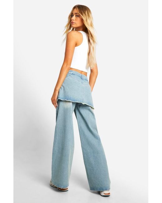 Boohoo Blue Denim Mini Skirt Overlay 2 In 1 Jeans