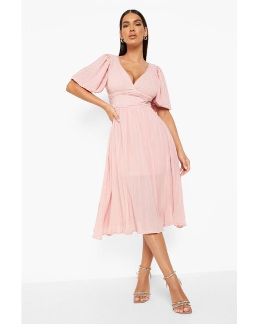 Boohoo Pleated Puff Sleeve Low Back 