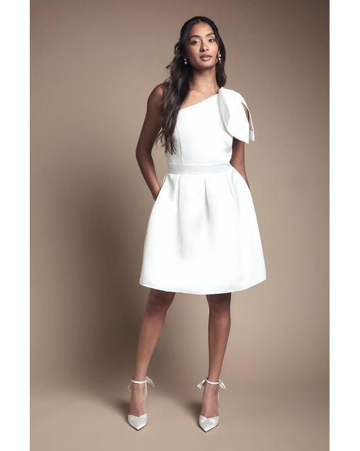 Coast Women's White One Shoulder Statement Bow Bridal Mini Dress Coast Women's White One Shoulder Statement Bow Bridal Mini Dress