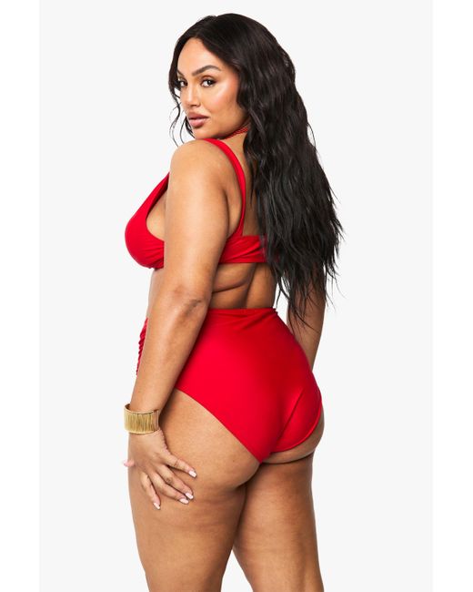 Boohoo Red Plus Tummy Control Bikini Bottoms