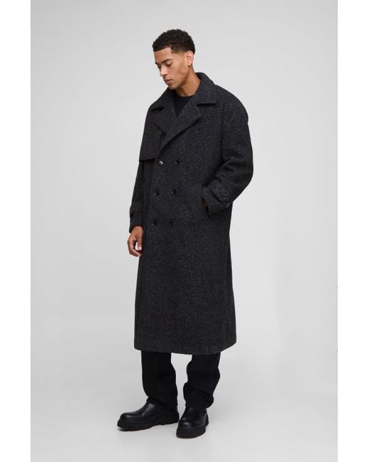 Boohoo Blue Oversized Fit Double Breasted Longline Boucle Overcoat