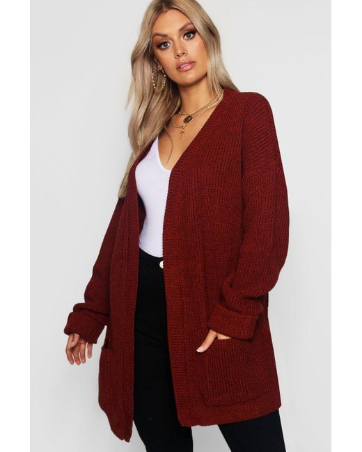 Boohoo Synthetic Plus Chunky Oversized Cardigan in Brown - Lyst