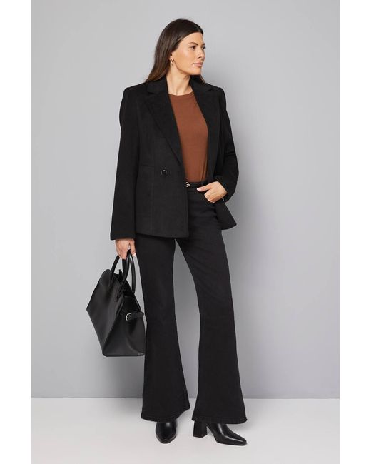 Wallis Black Double Breasted Puff Shoulder Jacket