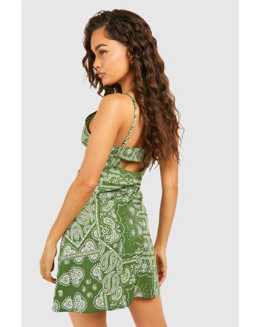 Boohoo Green Paisley Print Mini Dress