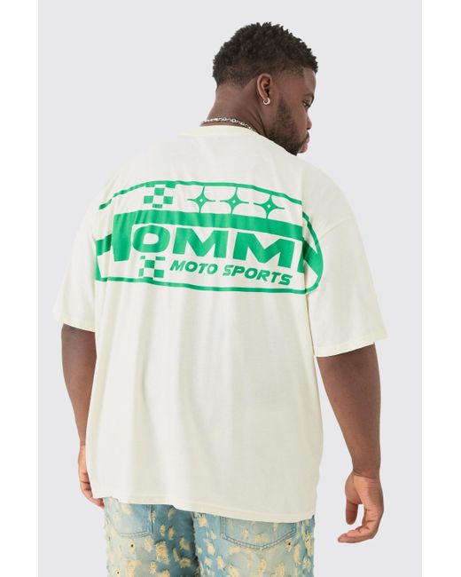 BoohooMAN Green Plus Moto Sports Graphic T-shirt In Ecru for men
