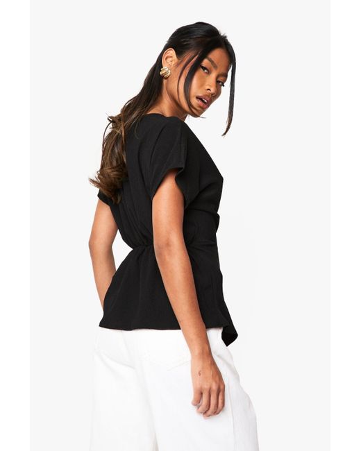 Boohoo Black Crinkle Knot Detail Blouse